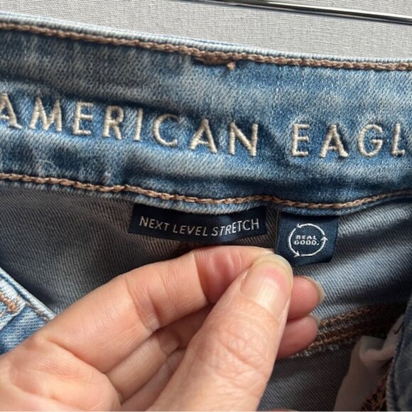 American Eagle Outfitters High Rise Jegging distressed frayed skinny jeans Sz 0 - Picture 7 of 13